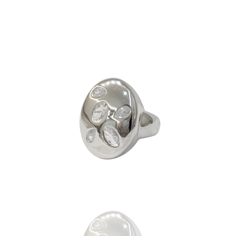 Anel Oval Zircônias Geométricas Esplendor Banho Ouro e Ródio