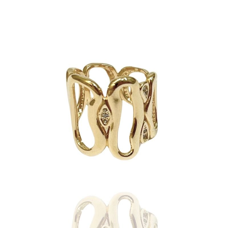 Anel Triplo Orvalho Orgânico com 5 Zircs Mon Amour