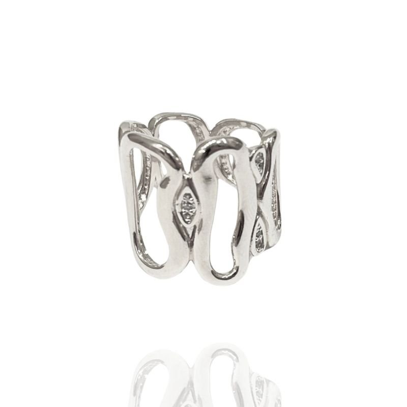 Anel Triplo Orvalho Orgânico com 5 Zircs Mon Amour