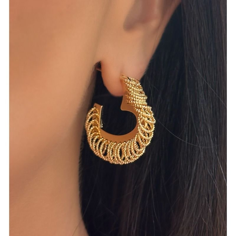Argola Coração com Elos Diamantados Esplendor Banho Ouro e Ródio