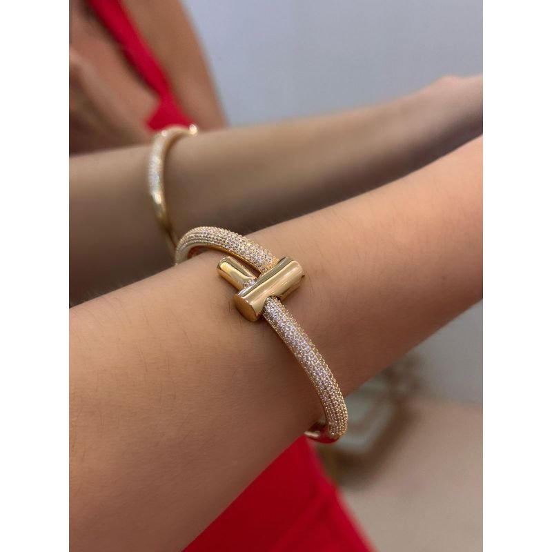 Bracelete Cravejado Zircônias Banho Ouro