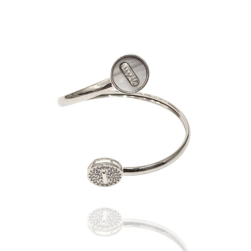 Bracelete Duplo Redondo Cravejado Ícone Centro Ouro e Ródio