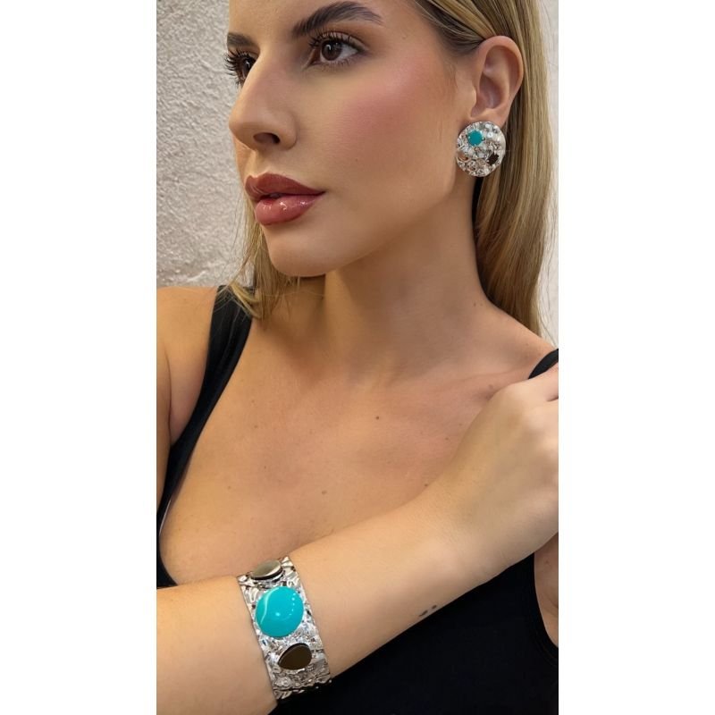 Bracelete Orgânico Marrom e Turquesa Sahara Chic