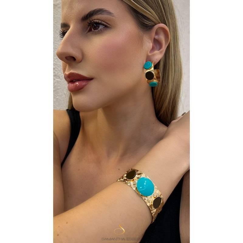 Bracelete Orgânico Marrom e Turquesa Sahara Chic