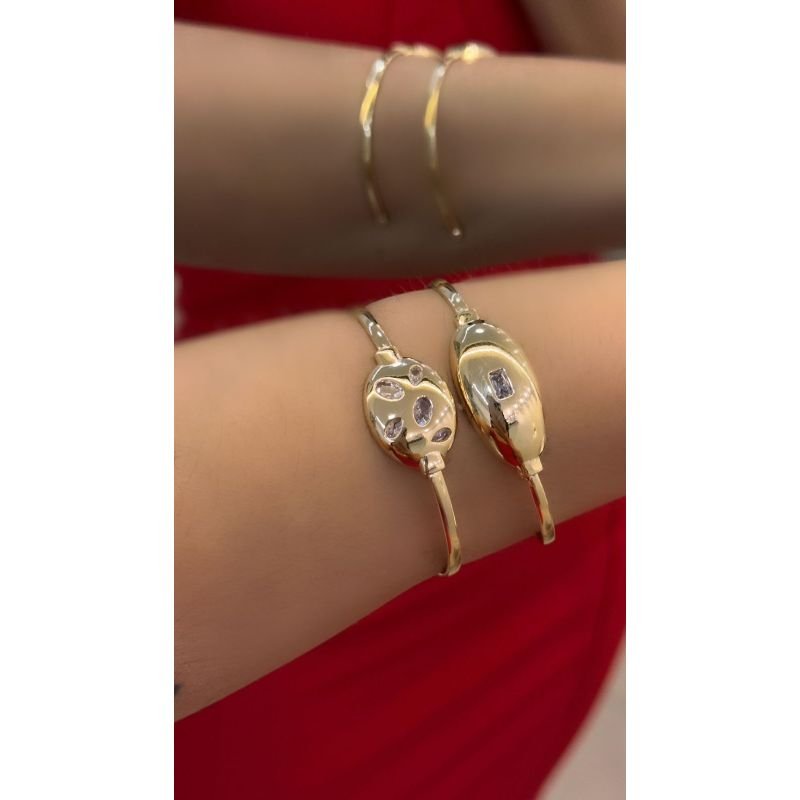 Bracelete Oval Zircônias Banho Ouro