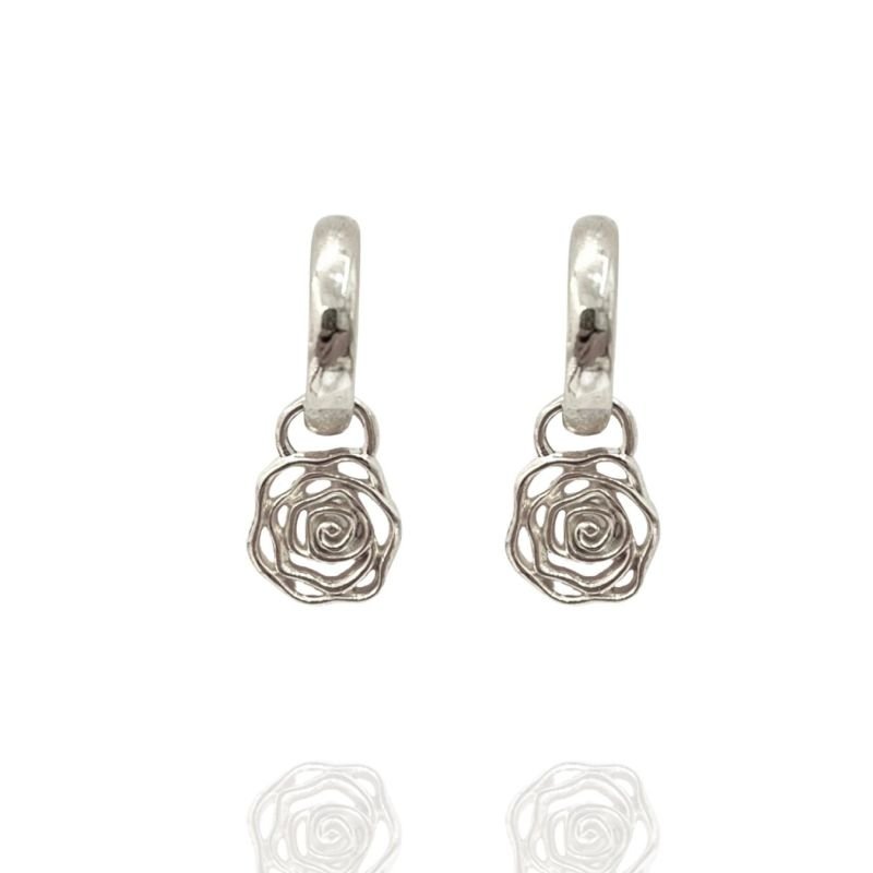 Brinco Argola com Rosa Pendurada Ouro e Ródio