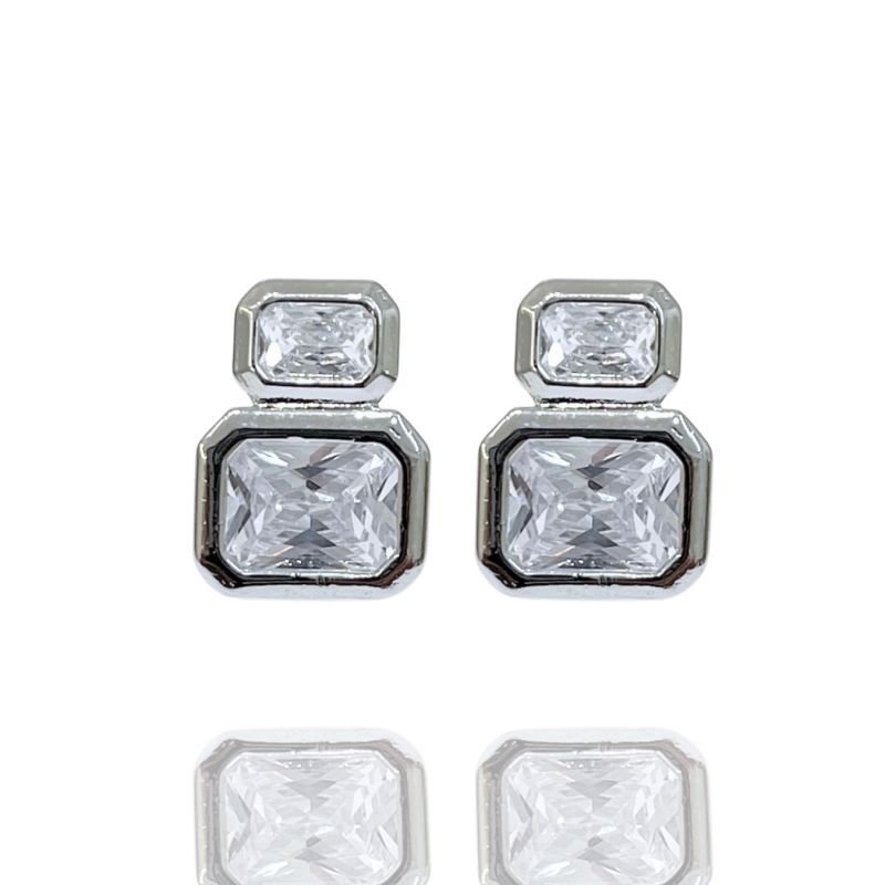 Brinco Asteria Zircônia Retangular Ouro e Ródio
