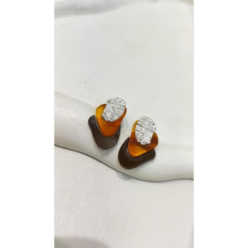 Brinco Cascata Raízes Âmbar + Marrom