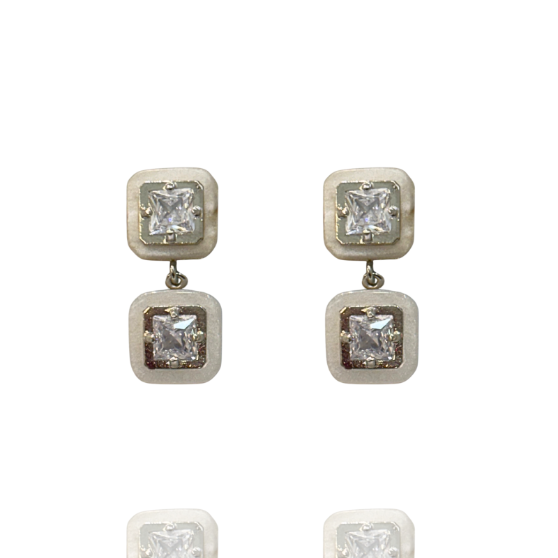 Brinco Ethos Duplo Quadrado Branco