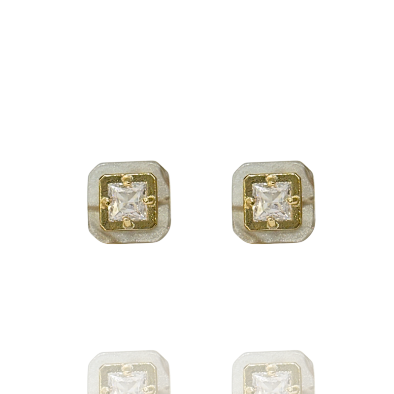 Brinco Ethos Fixo Quadrado Branco