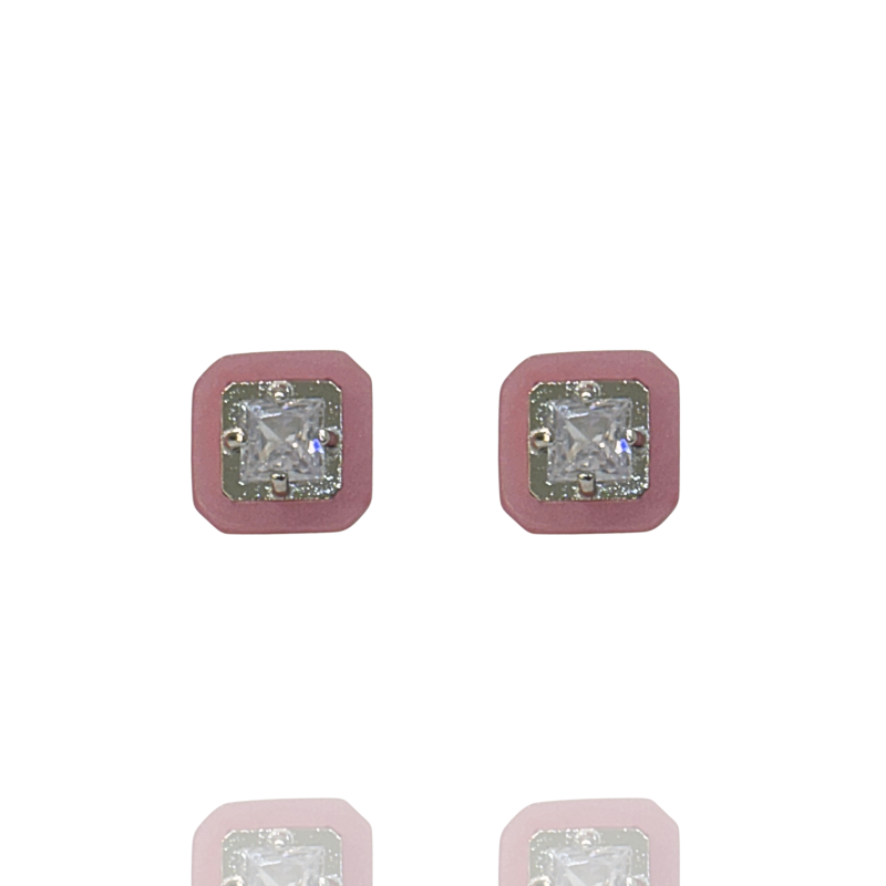 Brinco Ethos Fixo Quadrado Rosa