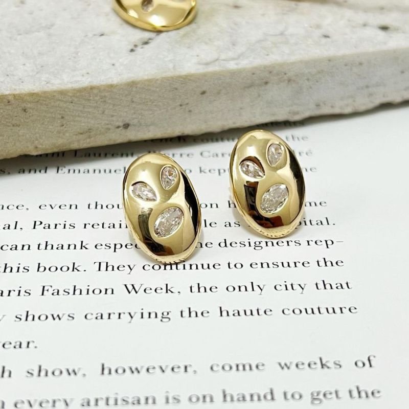 Brinco Oval Zircônias Geométricas Esplendor Banho Ouro e Ródio