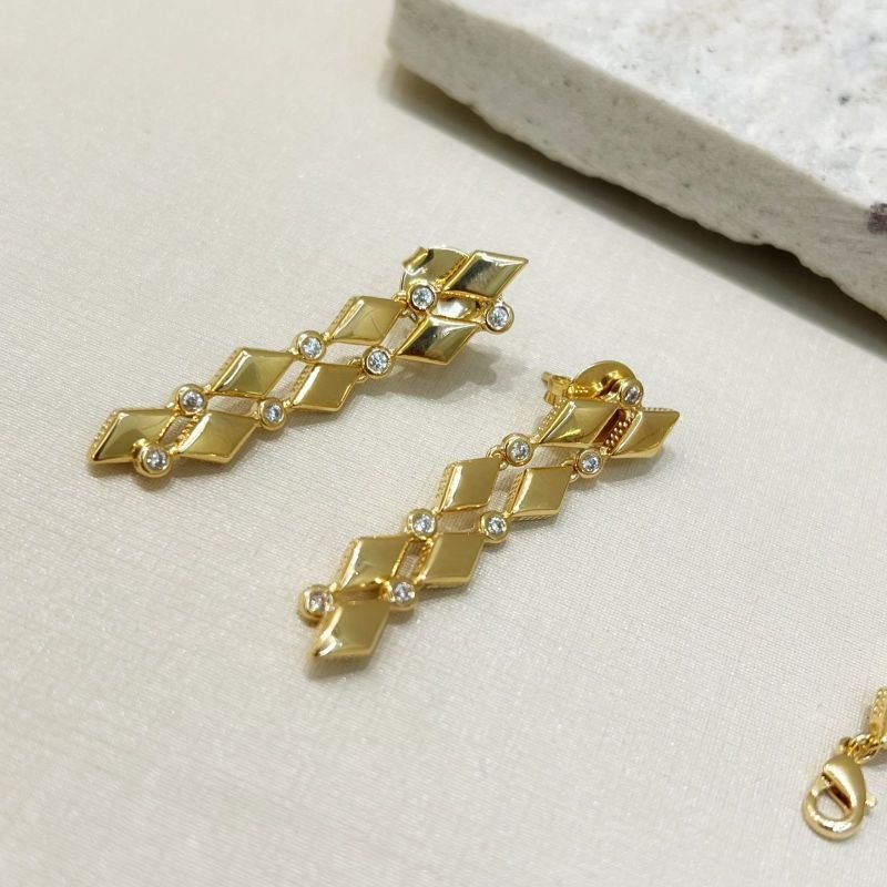 Brinco Pendentes Duplo Allure Ouro e Rodio