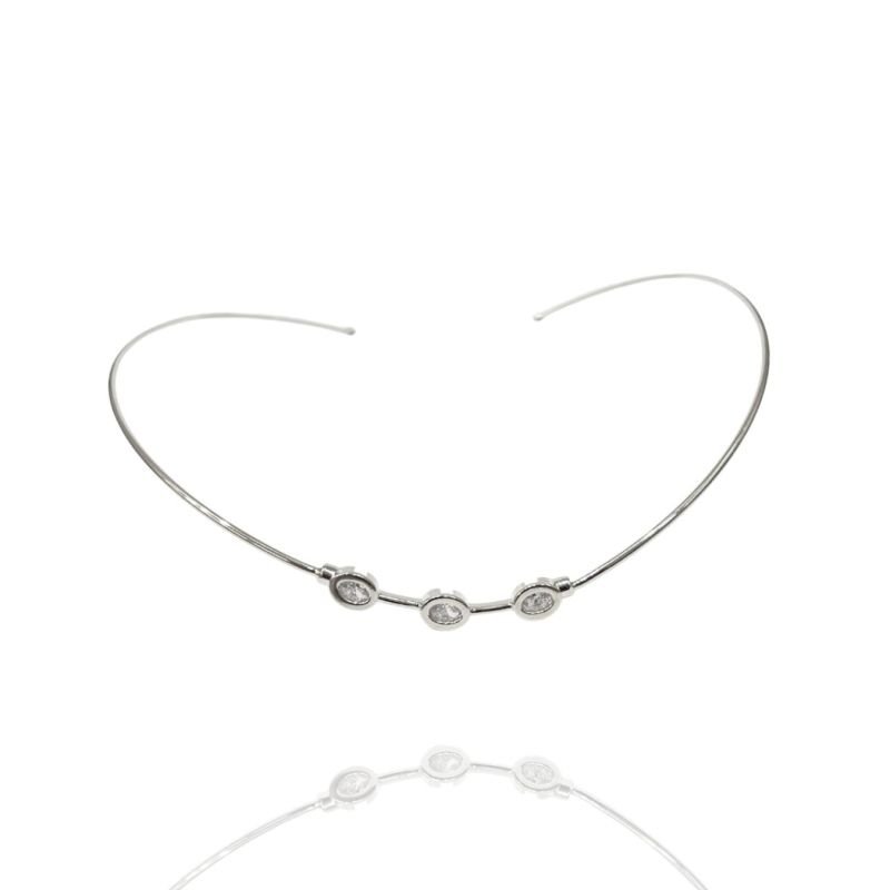 Choker Rígida Zircônias Ovais Banho Ouro e Ródio