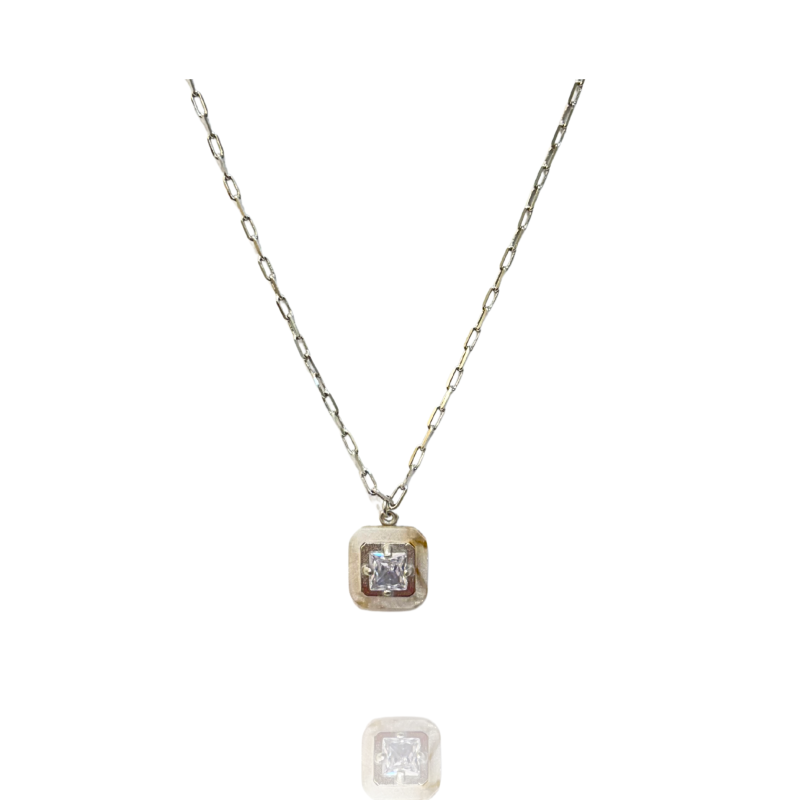Colar Ethos Solitário Quadrado Branco