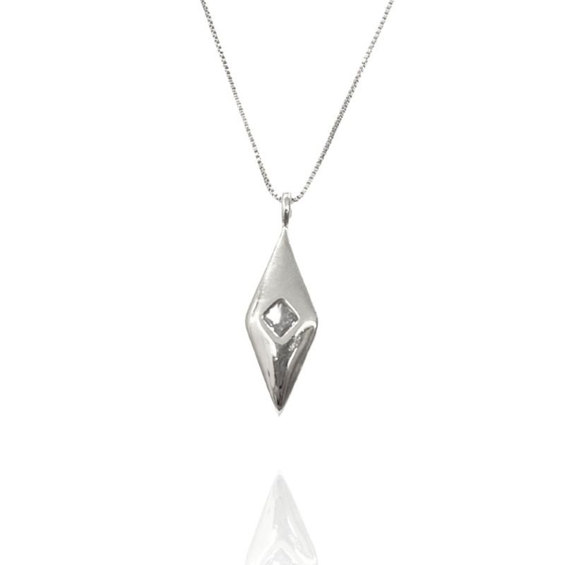 Colar Longo Losango Zircônia Central Allure Ouro e Ródio