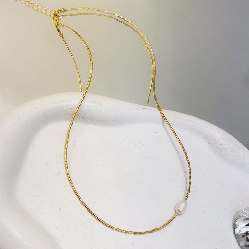 Colar Medio Canutilho com uma Perola Mon Amour Ouro