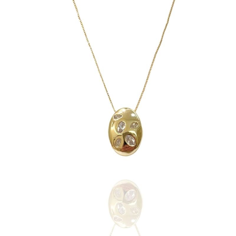 Colar Oval Zircônias Geométricas Esplendor Banho Ouro e Ródio