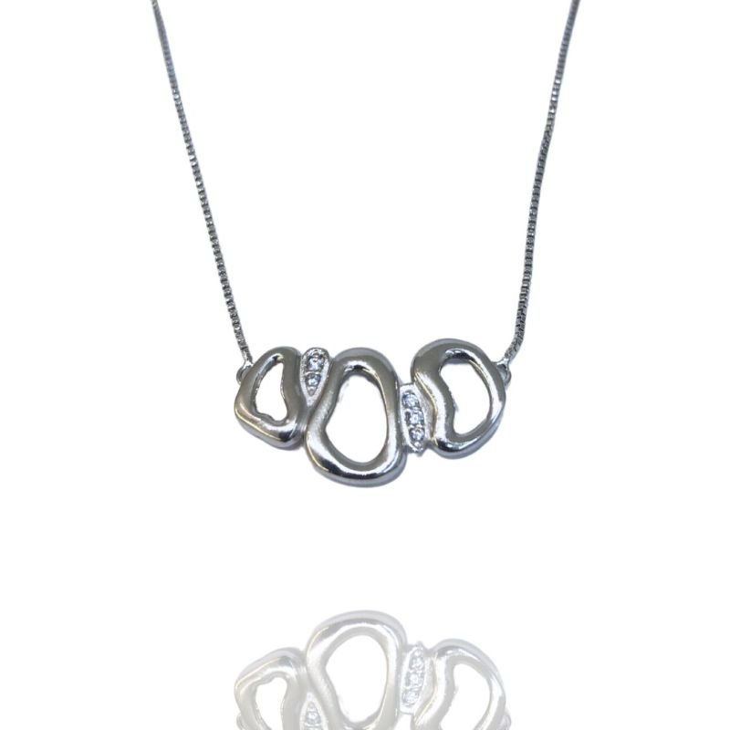 Colar Triplo Orvalho Orgânico com 5 Zircônias Mon Amour Banho Ouro e Ródio