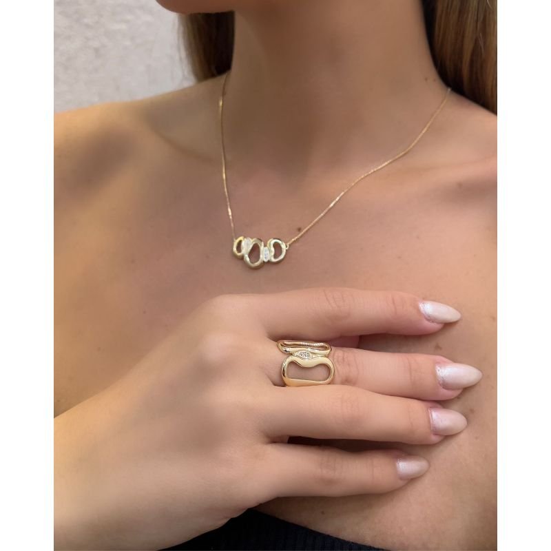 Colar Triplo Orvalho Orgânico com 5 Zircônias Mon Amour Banho Ouro e Ródio